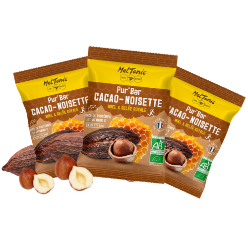 Pur’Bar Bio Meltonic – Barre énergétique Cacao/Noisette Miel & Gelée royale 50 g