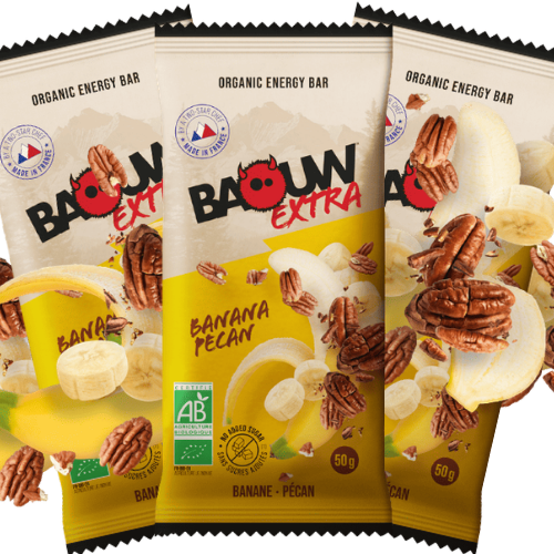Barre énergétique Bio Baouw – Extra Energy Bar – Banane & Pécan 50 g