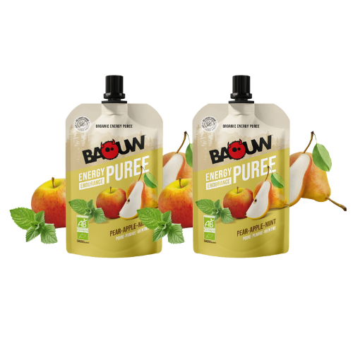 Purée énergétique Bio Baouw – Poire - Pomme - Menthe - 90 g